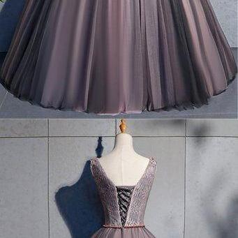Coffee Tulle Crystal Beaded Long Lace Up Prom..