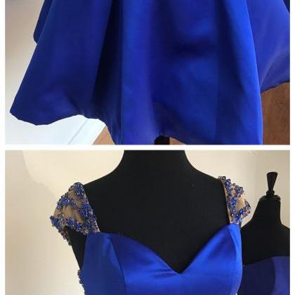 Royal Blue Homecoming Dress With Cap Sleeves