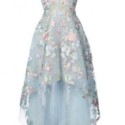 Spaghetti Strap Floral Formal Dresses. High Low..