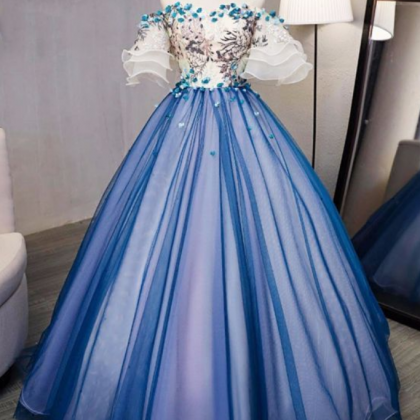 Ball Gown Prom Dresses Royal Blue And Ivory..