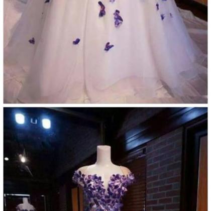 Purple Butterfly Appliques Prom Dress, Party Dress..
