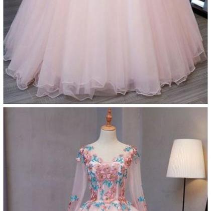 Tulle V Neck Long Customize Prom Dress, Long Lace..