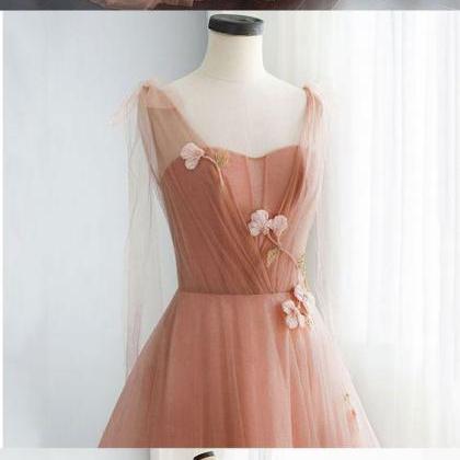 Pink Sweetheart Neck Tulle Long Prom Dress, Pink..