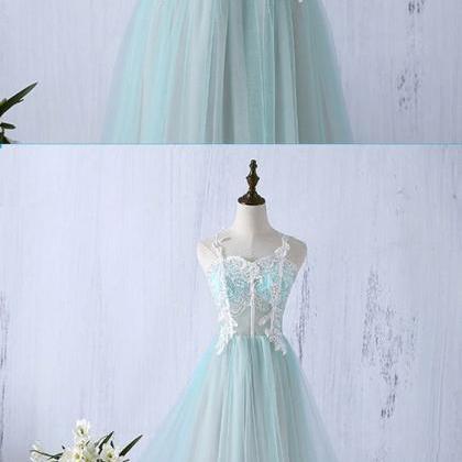 Sweetheart Mint Tulle Long Lace Senior Prom Dress,..