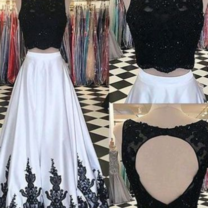Two Pieces A-line O-neck Prom Dresses,long Prom..