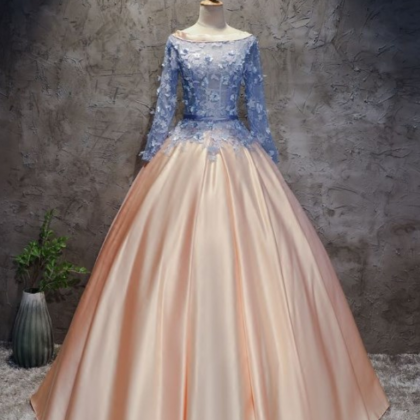 Chic A-line Ball Gowns Pink Blue Satin Applique..