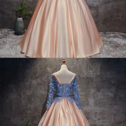 Chic A-line Ball Gowns Pink Blue Satin Applique..
