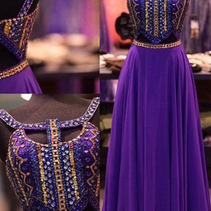 Design Purple Beaded Prom Dress,open Back Prom..