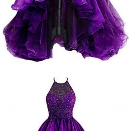 Organza With Beaded Bodice Halter High Low Prom..