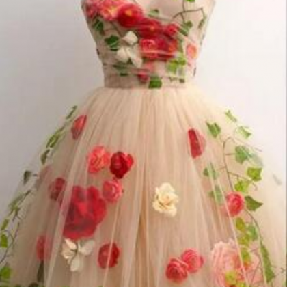 Cute Ball Gown Rose Flower Cocktail Party Dress..