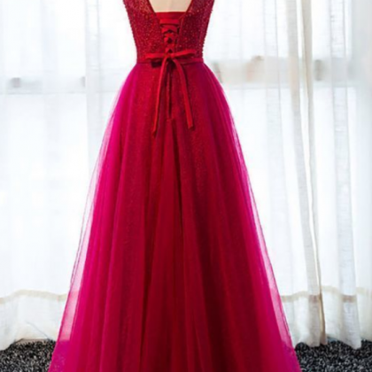 Long Tulle Formal Party Dress With Lace Back