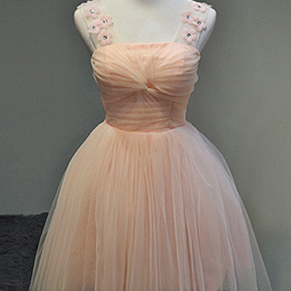 Straps Pink Cute Homecoming Dress Tulle Short Prom..