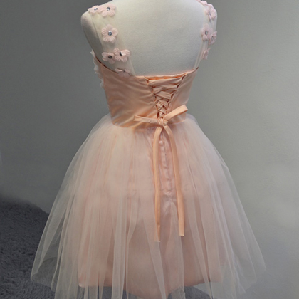Straps Pink Cute Homecoming Dress Tulle Short Prom..