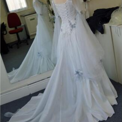 Vintage Celtic Wedding Dresses White And Pale Blue..