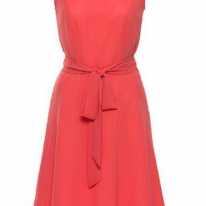 Coral Bridesmaid Dresses With Ribbon A Line Crew..