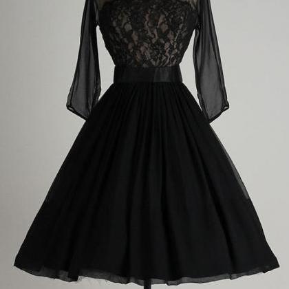 1950s Vintage Prom Dress, Black Prom Dress, Lace..