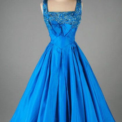 1950s Vintage Prom Dress, Blue Prom Gowns, Mini..