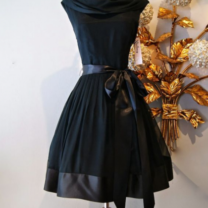 1950s Vintage Prom Dress, Black Prom Gowns, Mini..