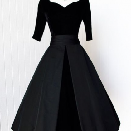 1950s Vintage Prom Dress, Black Velvet Prom Gowns,..