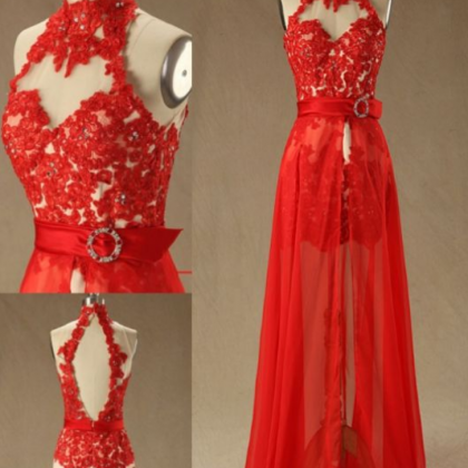 Custom Made Fine Sleeveless Prom Dresses, Red..