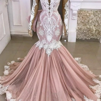 Long Sleeve Mermaid Prom Dresses | Beads Lace..