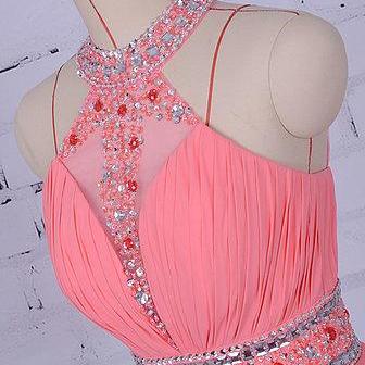 Pink Chiffon Prom Dress, Strapless Short See..