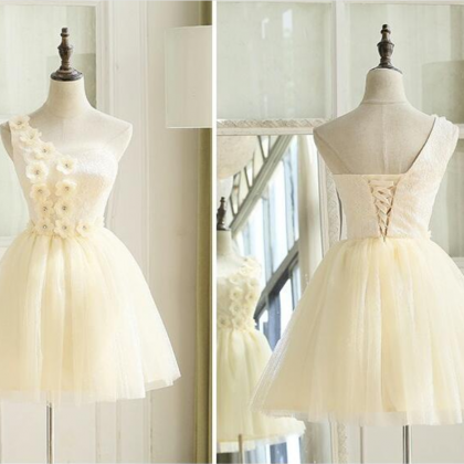 Cute Ivory Tulle, One Shoulder ,party Dress With..