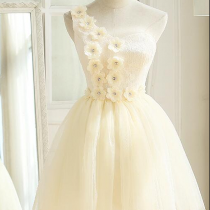 Cute Ivory Tulle, One Shoulder ,party Dress With..