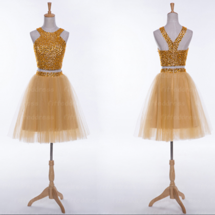2 Pieces Homecoming Dresses, Gold Homecoming..