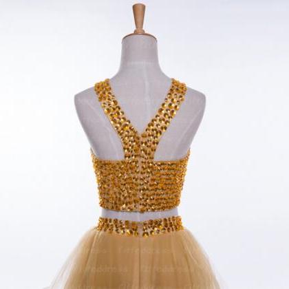 2 Pieces Homecoming Dresses, Gold Homecoming..