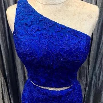Elegant One Shoulder Homecoming Dresses, Two Piece..