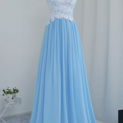Blue Chiffon And Lace ,long Party Dresses, Pretty..