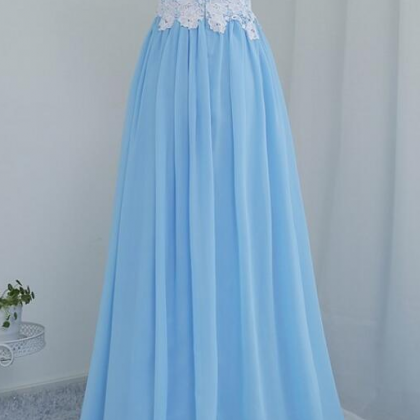 Blue Chiffon And Lace ,long Party Dresses, Pretty..
