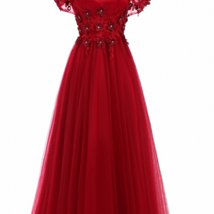 Deep Red Dress High Quality Fabrics Wedding Gown..