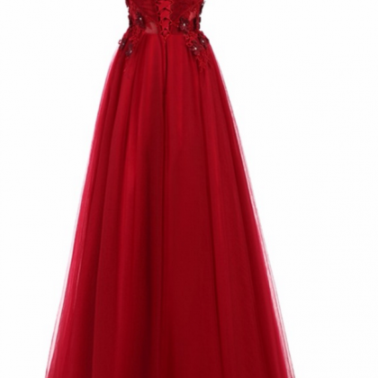 Deep Red Dress High Quality Fabrics Wedding Gown..