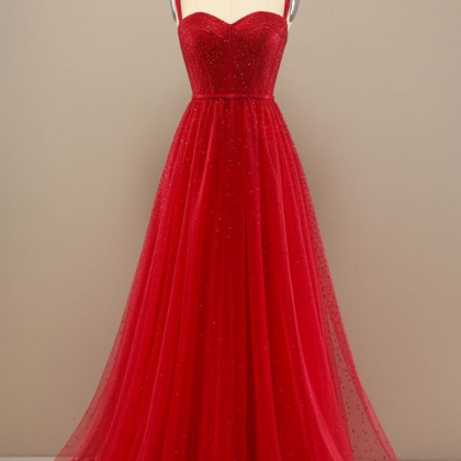 Beautiful Red Sweetheart Prom Dress With Beading