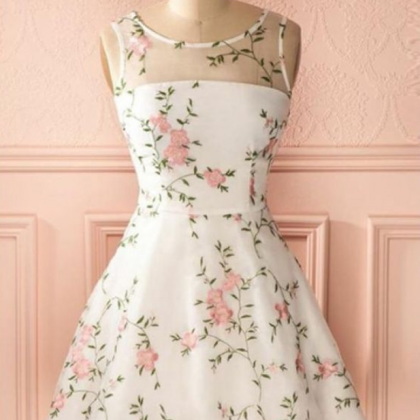 A Line Ivory Round Neck Homecoming Dress With..