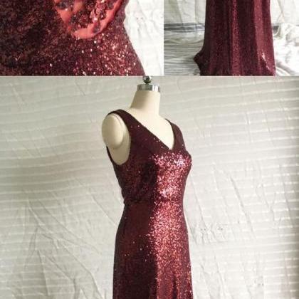 Sparkly Sequins Burgundy Long Prom Dress,fashion..