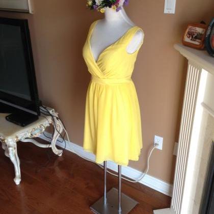 Yellow V Neck Chiffon Homecoming Dress,graduation..