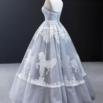 Sweetheart Tulle Lace Long Prom Dress Tulle Formal..