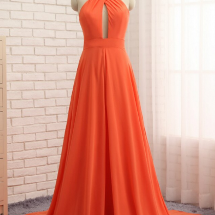 A-line Chiffon Halter Cut Out Backless Prom Dress