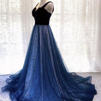 Velvet Tulle Long Prom Gown Formal Dress