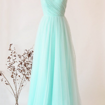 One Shoulder Tulle With Beaded Prom Dress, Simple..