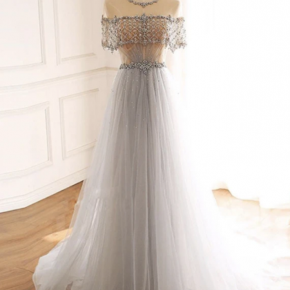 Tulle Beads Long Prom Dress Evening Dress