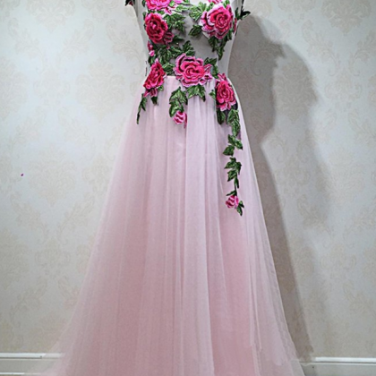 Tulle Long Sheer A-line Senior Prom Dress With..