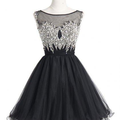 Black Prom Dress,beaded Prom Dress,mini Prom..