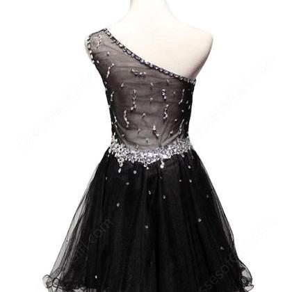 One Shoulder Prom Dress,beaded Prom Dress,mini..