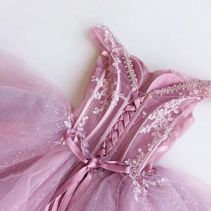 Pink Homecoming Dress,lace Homecoming Dress,cute..