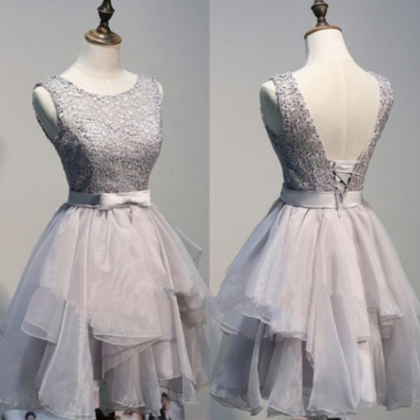 Backless Prom Dress,gray Prom Dress,mini Prom..