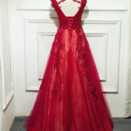 Evening Dresses Long Prom Dress Scoop Lace-up Back..
